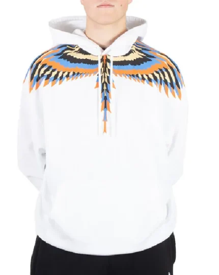 Marcelo Burlon Felpa Con Cappuccio in Cotone Con Ali Ottiche