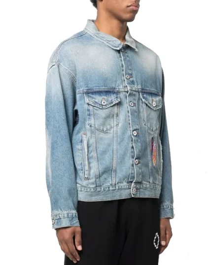 Marcelo Burlon Giacca DI Jeans Con Piume Ricamate